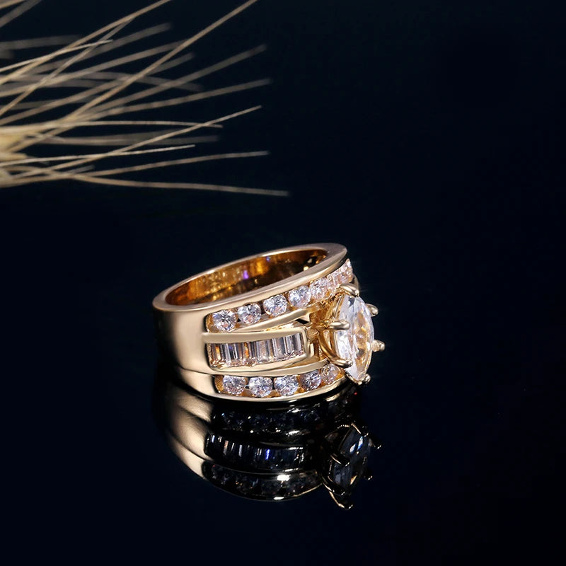 YOBEST Anel redondo grande cristal charme, anel clássico.