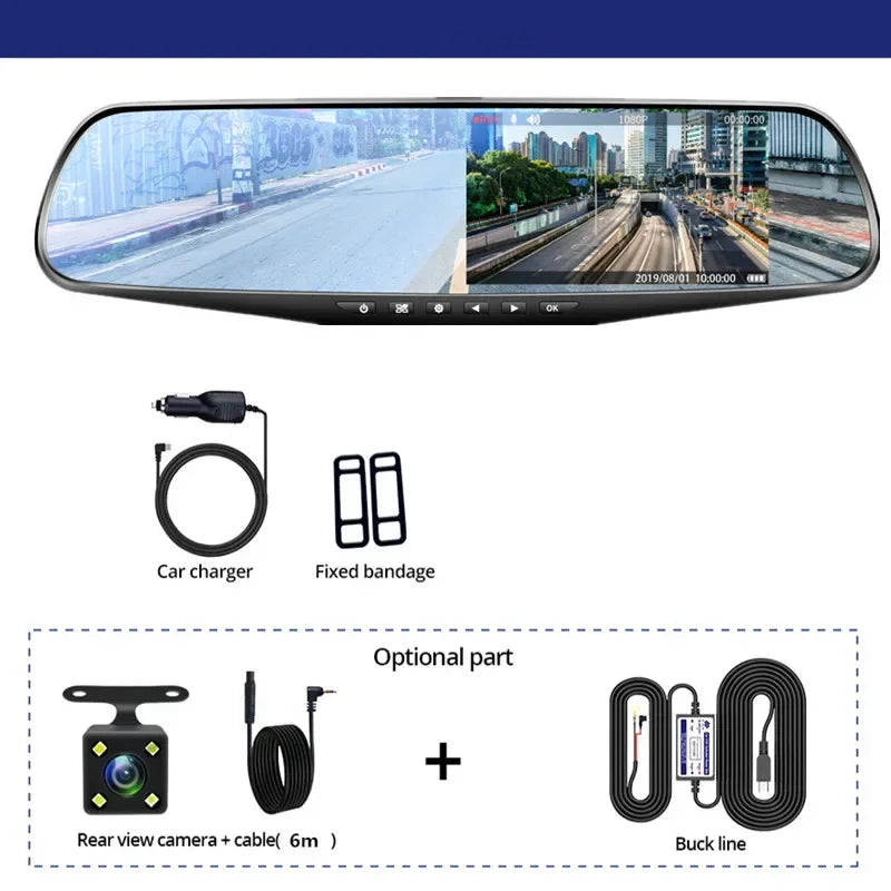 Espelho Retrovisor de 4.3 Polegadas, com Câmera Frontal e Traseira, Dupla Lente 1080p - Seu Novo Aliado nas Estradas!