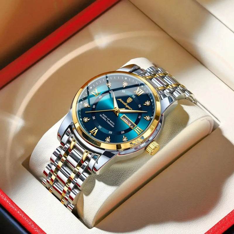 Relógio POEDAGAR de Luxo para Homem Elegante - Data, Semana, Impermeável, Luminoso, Quartzo, Aço Inoxidável - Esportivo e Sofisticado