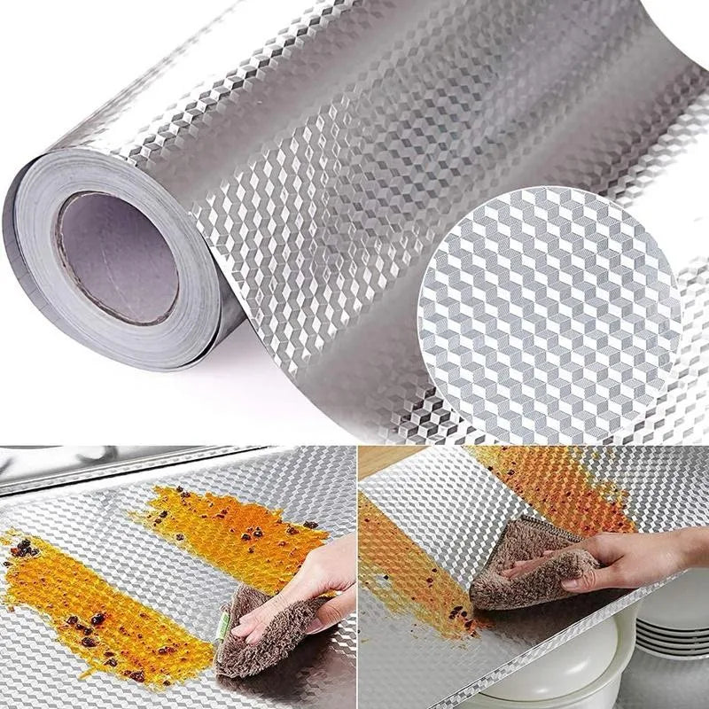Adesivo multifuncional de folha de alumínio para cozinha, à prova de óleo, à prova d'água, fogão, cozinha, backsplash, papel de parede