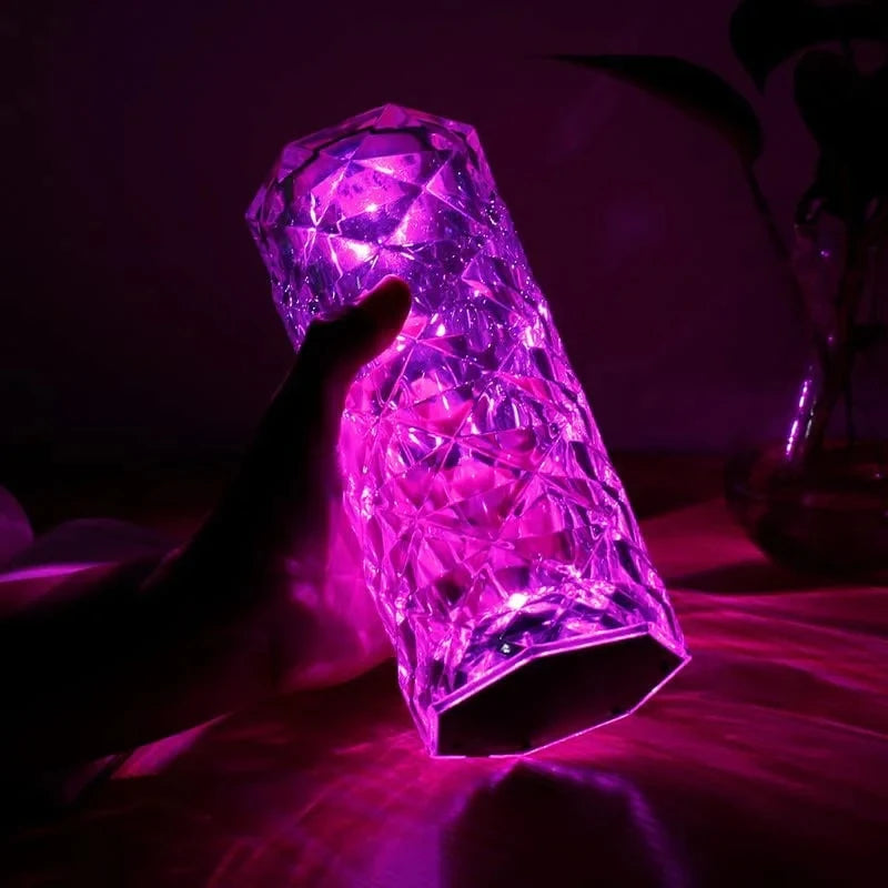Luminária Noturna LED RGB Rosa Recarregável - Toque de Cristal, 16 Cores, Decoração Natalina para Quarto