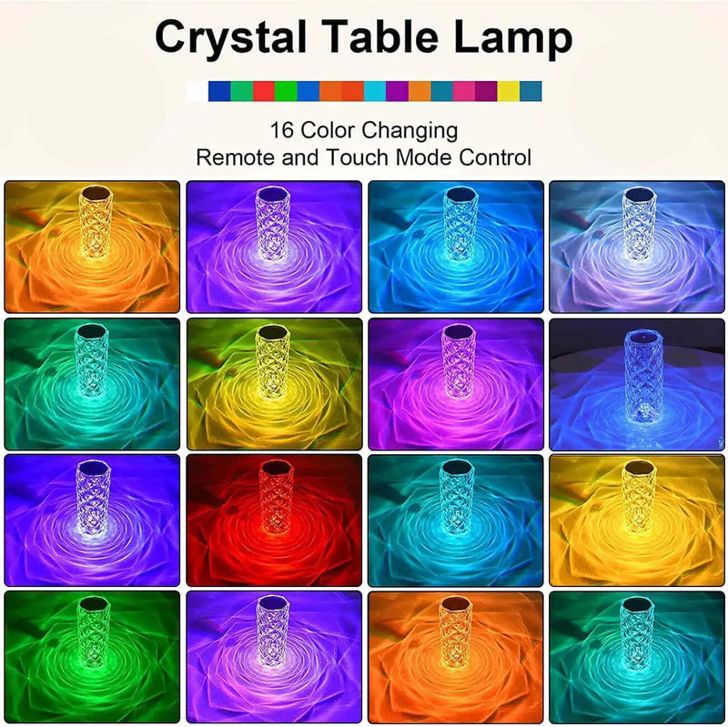 Luminária Noturna LED RGB Rosa Recarregável - Toque de Cristal, 16 Cores, Decoração Natalina para Quarto